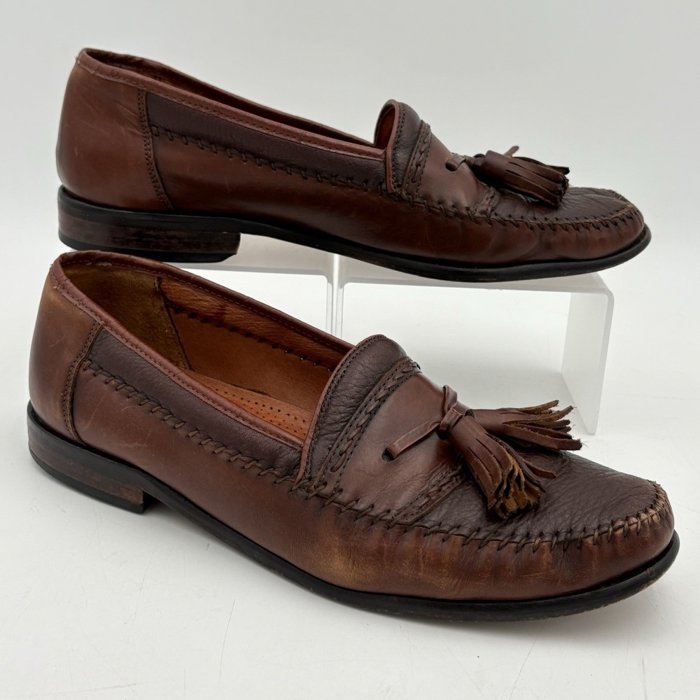 VTG Brass Boot Spain Men's 8.5 Leather Tassel Loafers Brown‎ Moc Toe Slip On